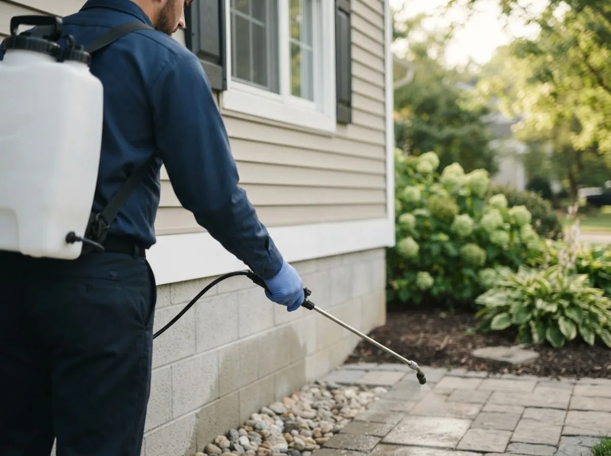 Pest control technician inspecting a home in Gas, KS
